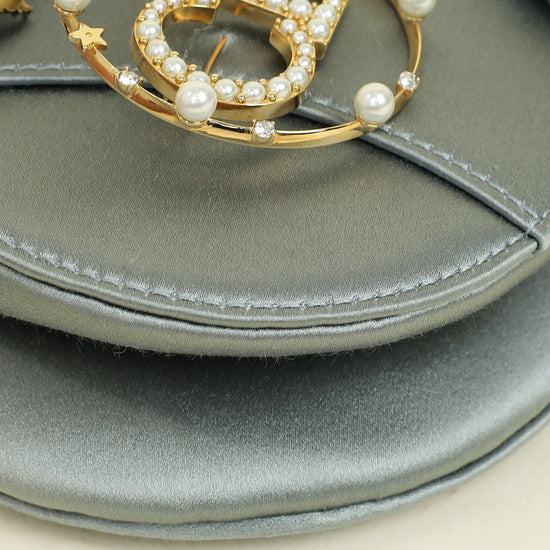 Christian Dior Grey Mini Saddle Satin Crystal Embellished Brooch Bag