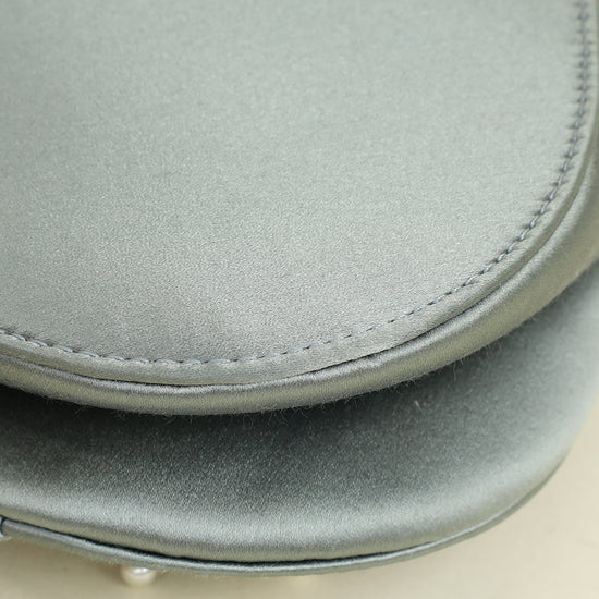 Christian Dior Grey Mini Saddle Satin Crystal Embellished Brooch Bag