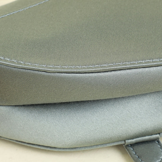 Christian Dior Grey Mini Saddle Satin Crystal Embellished Brooch Bag