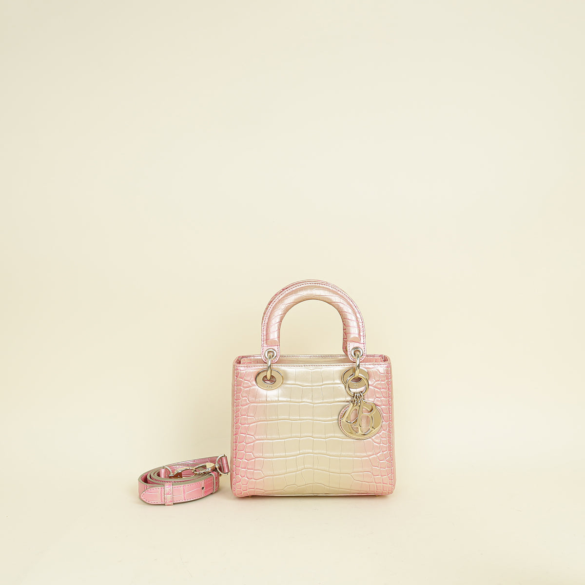 Christian Dior Bicolor Metallic Lady Dior Alligator Small Bag