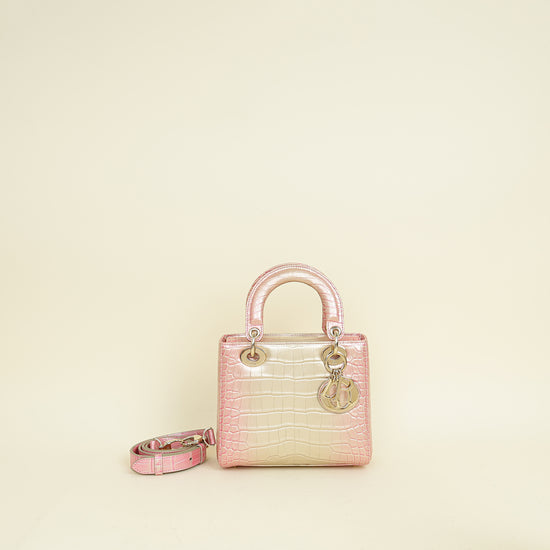 Christian Dior Bicolor Metallic Lady Dior Alligator Small Bag