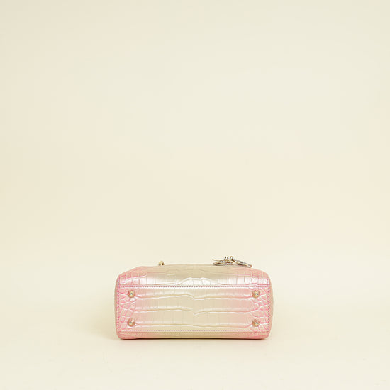 Christian Dior Bicolor Metallic Lady Dior Alligator Small Bag