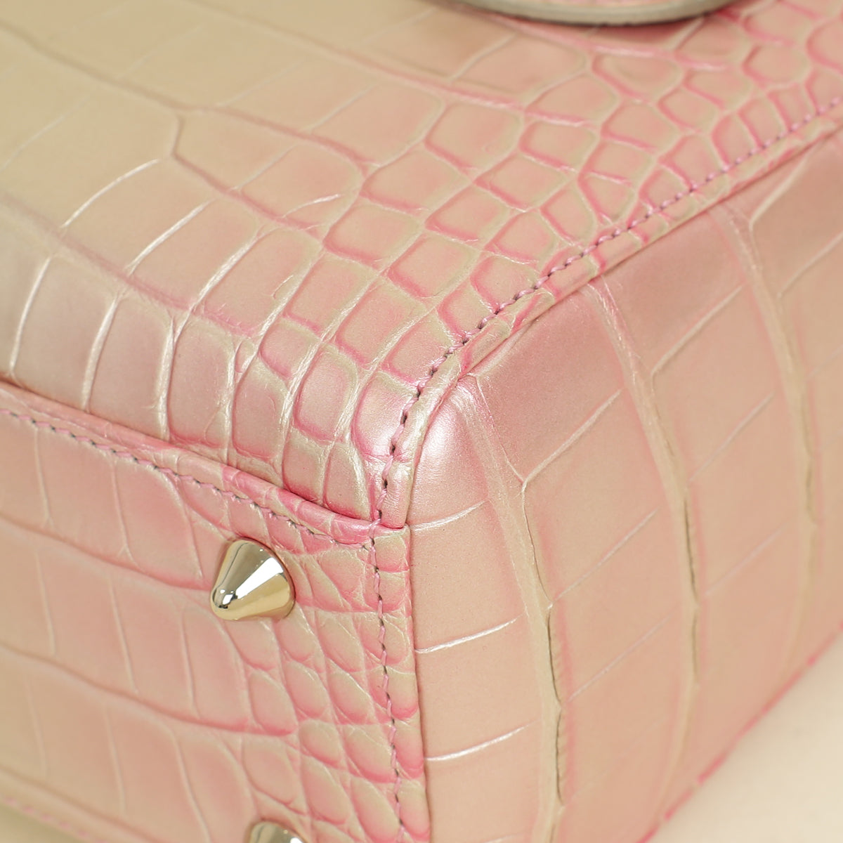 Christian Dior Bicolor Metallic Lady Dior Alligator Small Bag