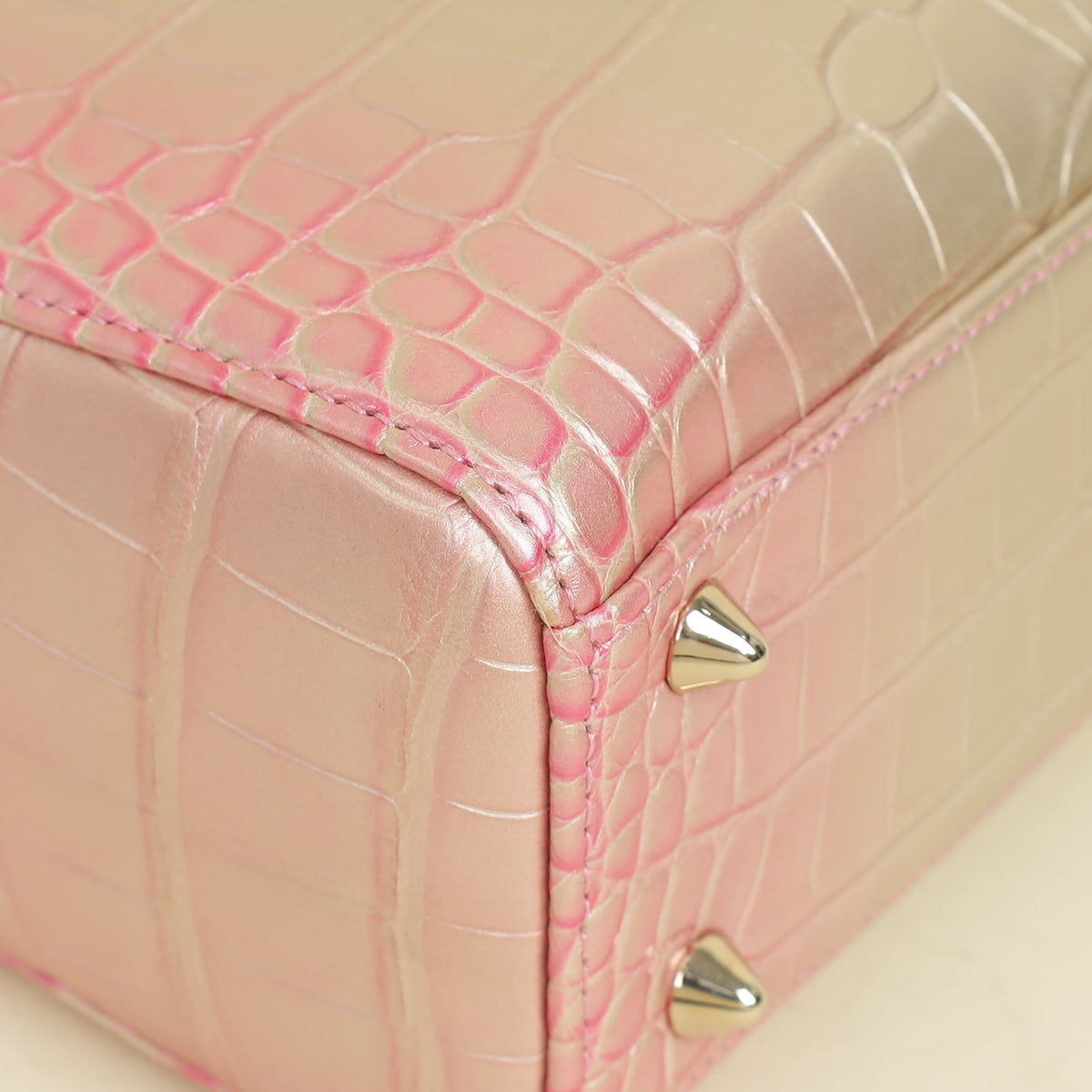 Christian Dior Bicolor Metallic Lady Dior Alligator Small Bag