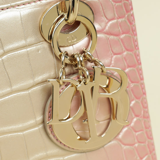 Christian Dior Bicolor Metallic Lady Dior Alligator Small Bag