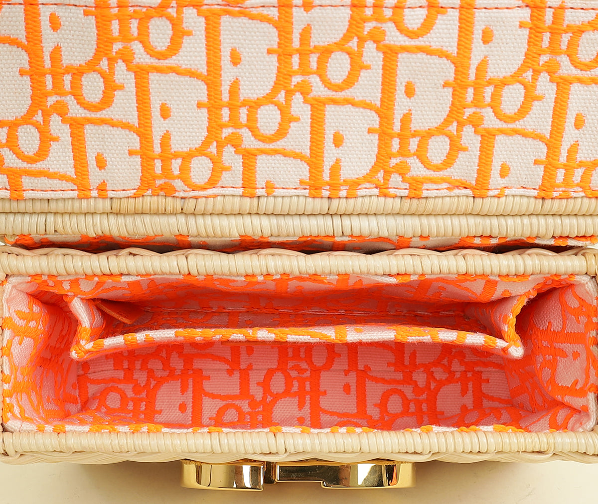 Christian Dior Neon Orange 30 Montaigne Wicker Box Bag