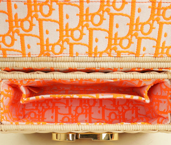 Christian Dior Neon Orange 30 Montaigne Wicker Box Bag