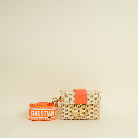 Christian Dior Neon Orange 30 Montaigne Wicker Box Bag