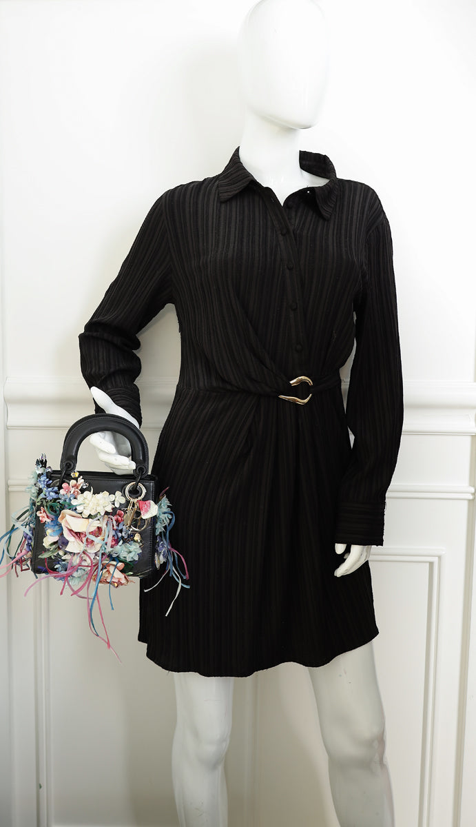 Christian Dior Black Multicolor Lady Dior X Gigi Sue Flower Beads Mini Bag