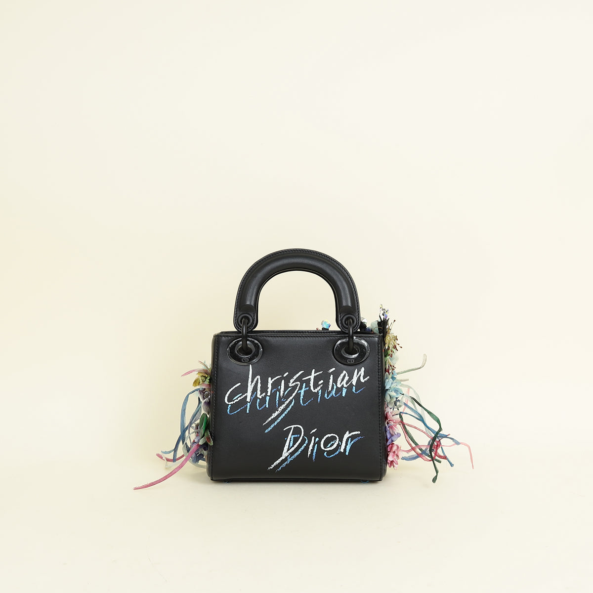 Christian Dior Black Multicolor Lady Dior X Gigi Sue Flower Beads Mini Bag