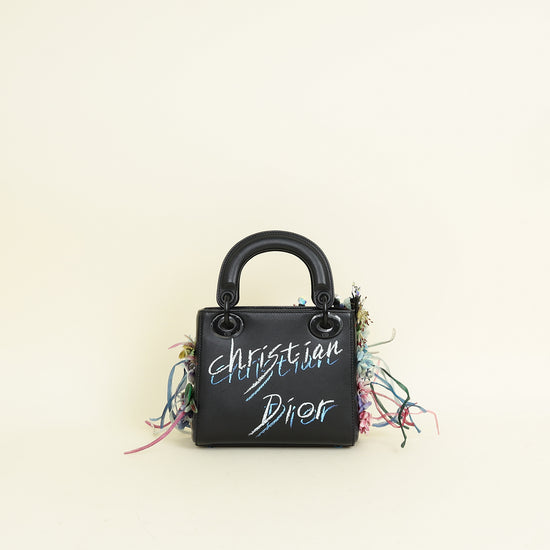 Christian Dior Black Multicolor Lady Dior X Gigi Sue Flower Beads Mini Bag