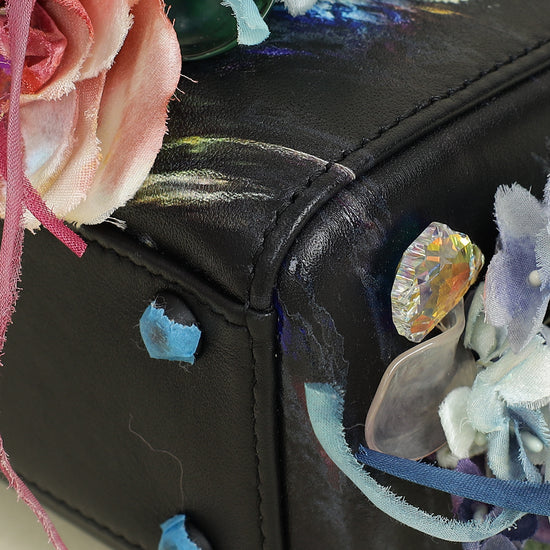 Christian Dior Black Multicolor Lady Dior X Gigi Sue Flower Beads Mini Bag