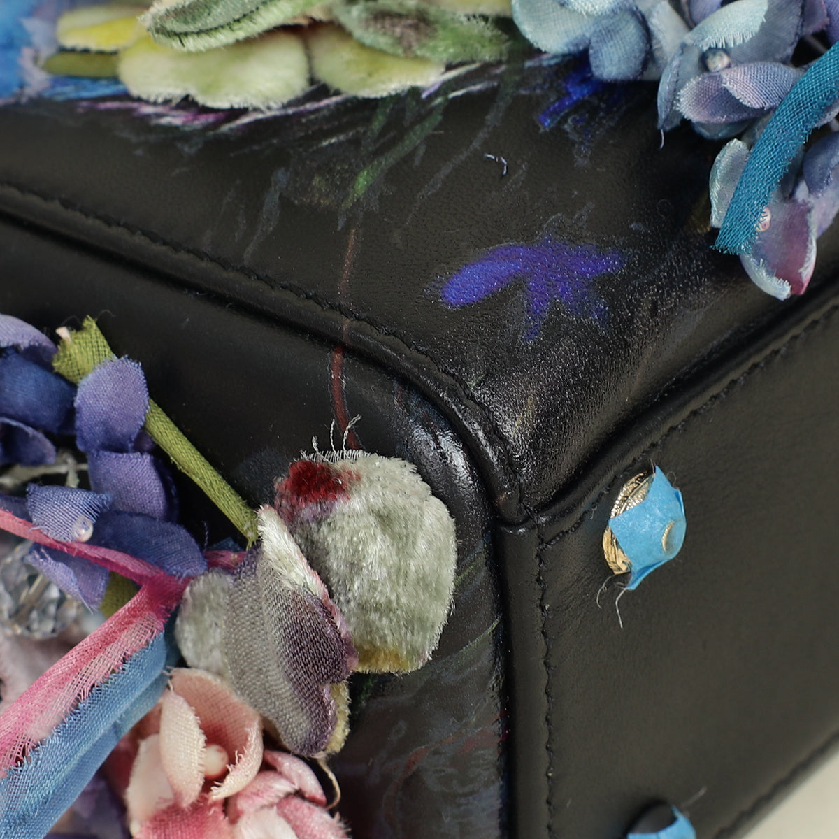 Christian Dior Black Multicolor Lady Dior X Gigi Sue Flower Beads Mini Bag