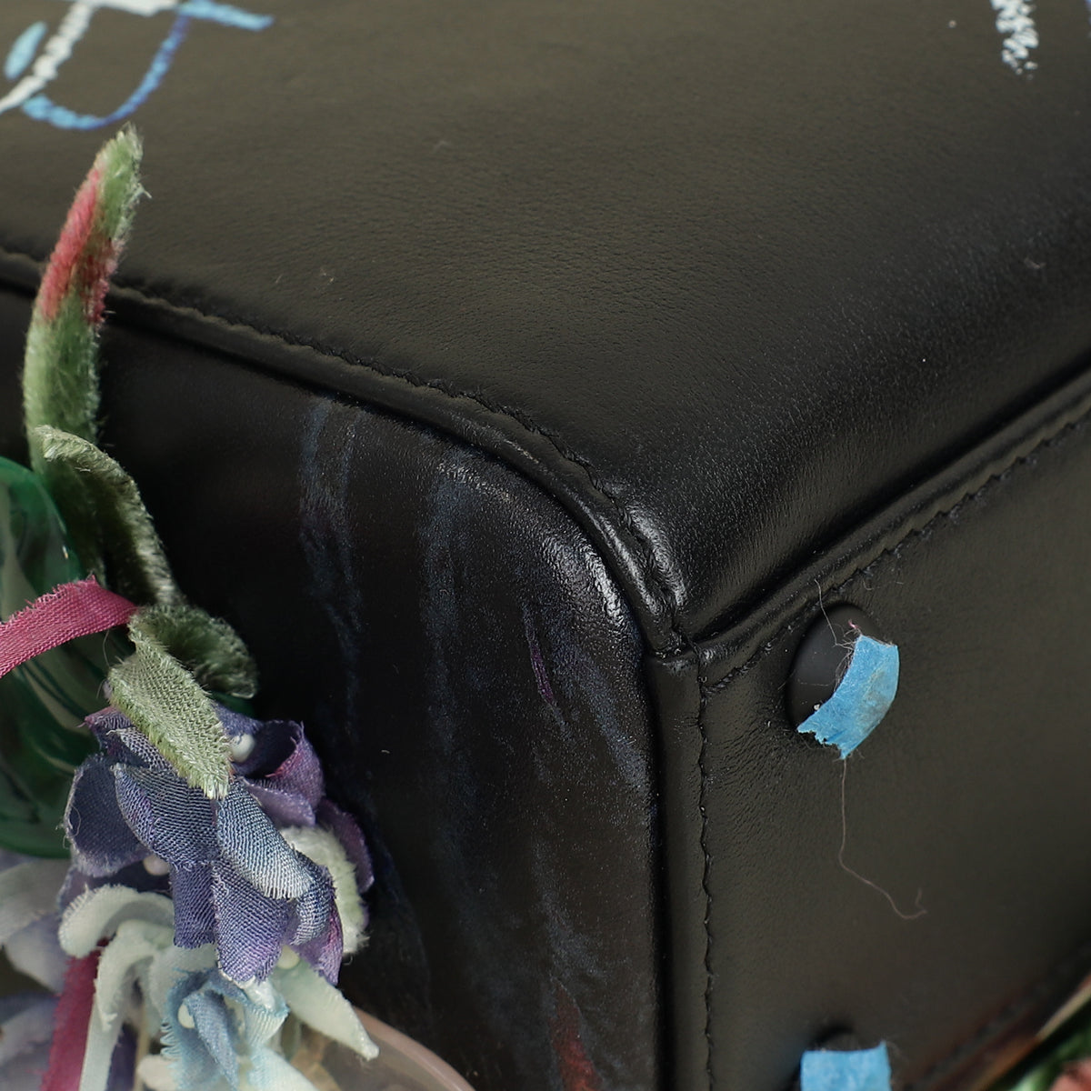 Christian Dior Black Multicolor Lady Dior X Gigi Sue Flower Beads Mini Bag