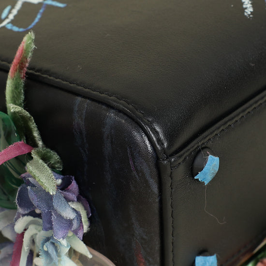Christian Dior Black Multicolor Lady Dior X Gigi Sue Flower Beads Mini Bag