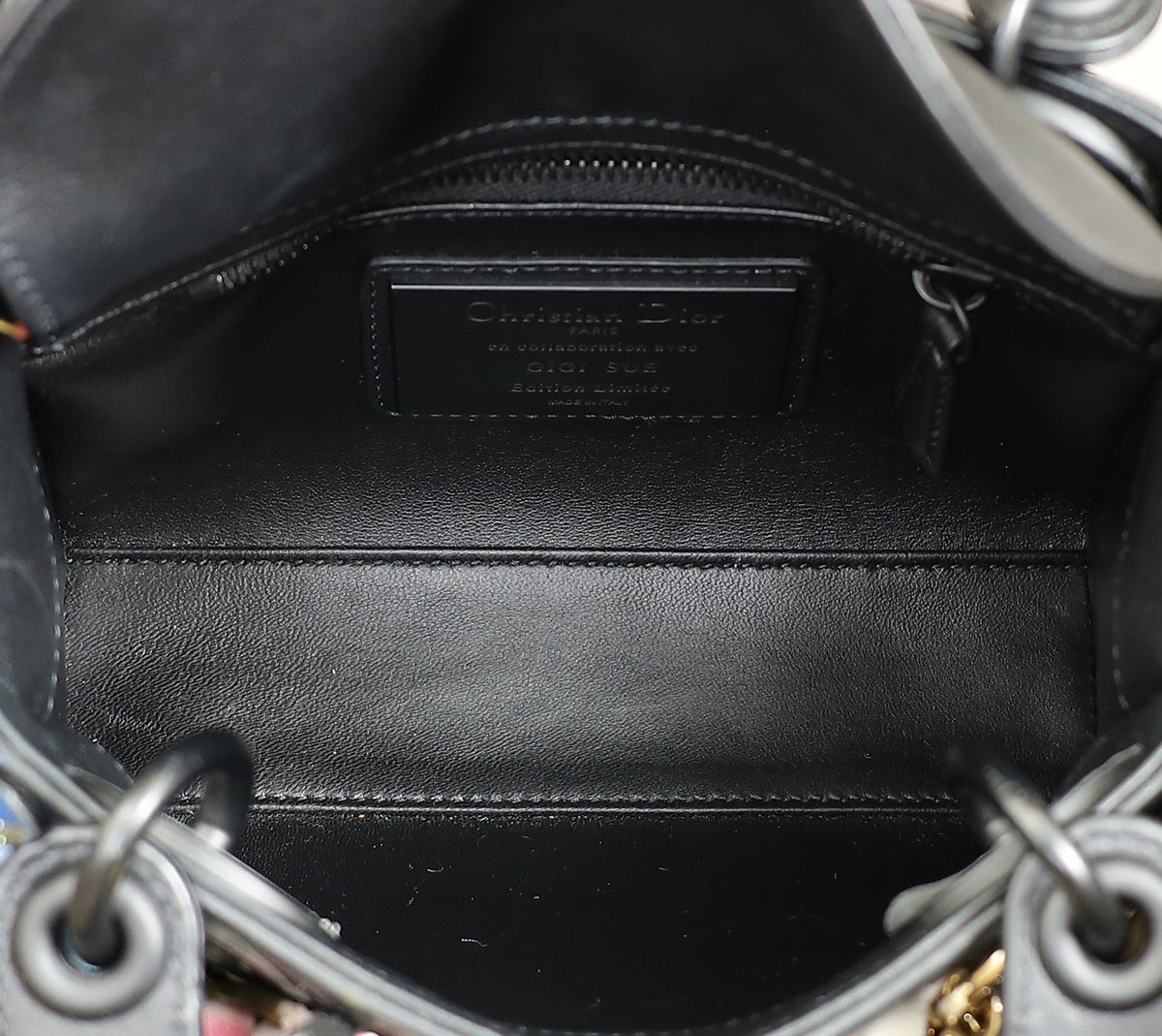 Christian Dior Black Multicolor Lady Dior X Gigi Sue Flower Beads Mini Bag