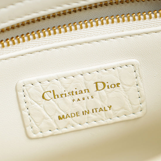 Christian Dior White Lady Dior Matte Alligator Flower Crystal Beads Small Bag