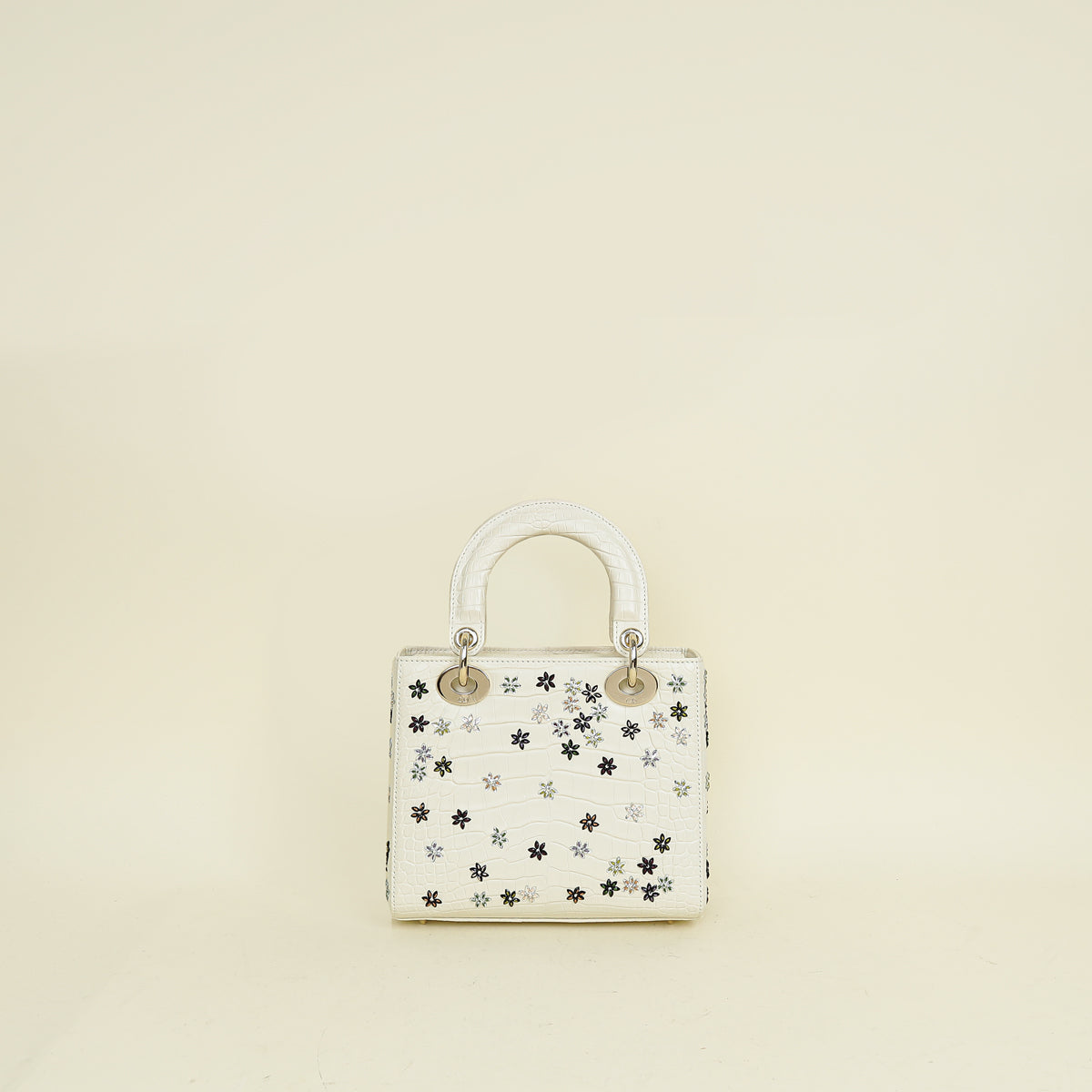 Christian Dior White Lady Dior Matte Alligator Flower Crystal Beads Small Bag
