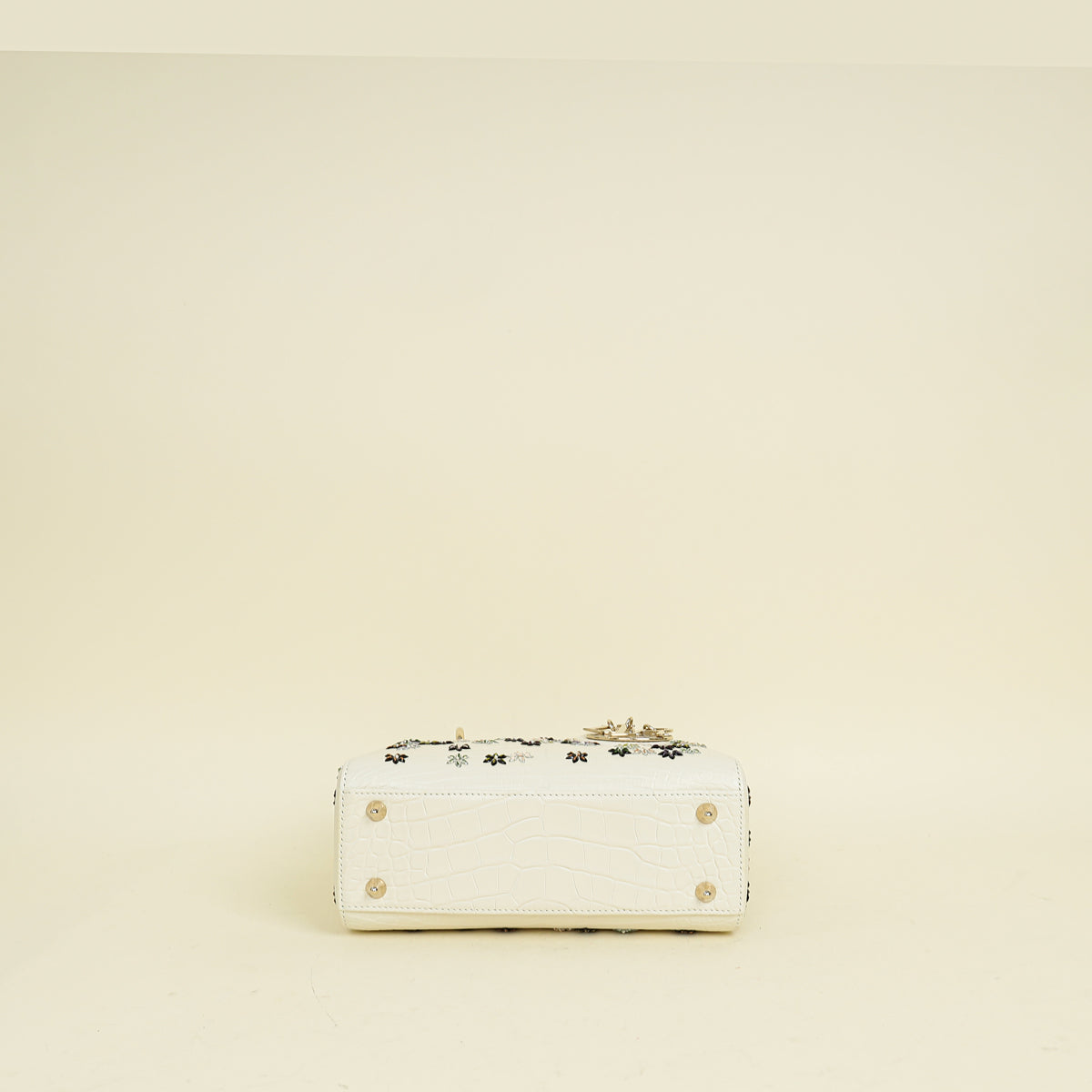 Christian Dior White Lady Dior Matte Alligator Flower Crystal Beads Small Bag