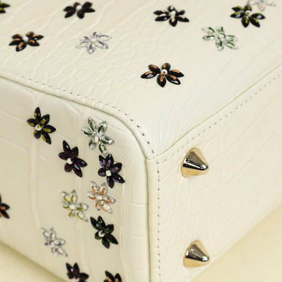 Christian Dior White Lady Dior Matte Alligator Flower Crystal Beads Small Bag