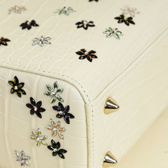 Christian Dior White Lady Dior Matte Alligator Flower Crystal Beads Small Bag