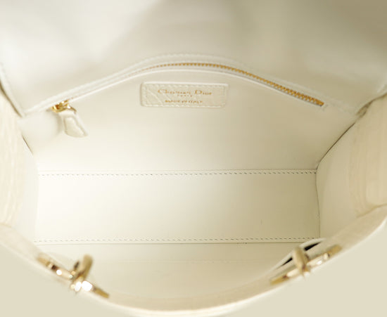 Christian Dior White Lady Dior Matte Alligator Flower Crystal Beads Small Bag