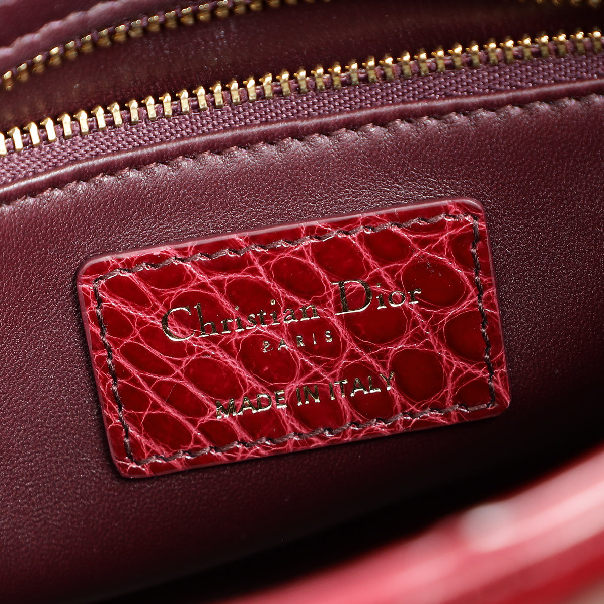 Christian Dior Burgundy Lady Dior Alligator Small Bag