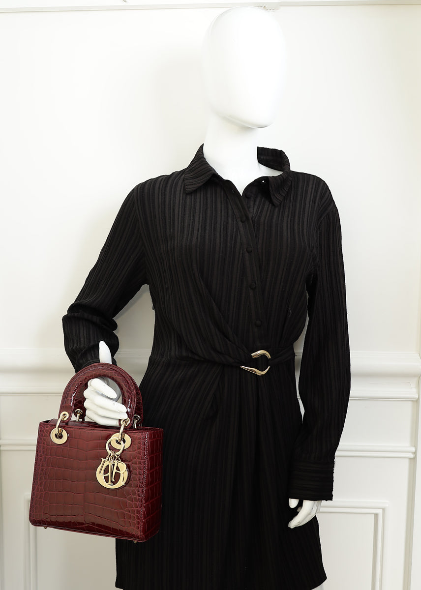 Christian Dior Burgundy Lady Dior Alligator Small Bag