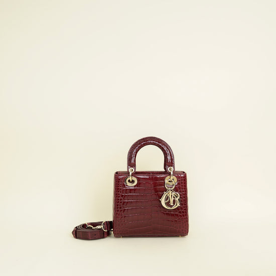 Christian Dior Burgundy Lady Dior Alligator Small Bag
