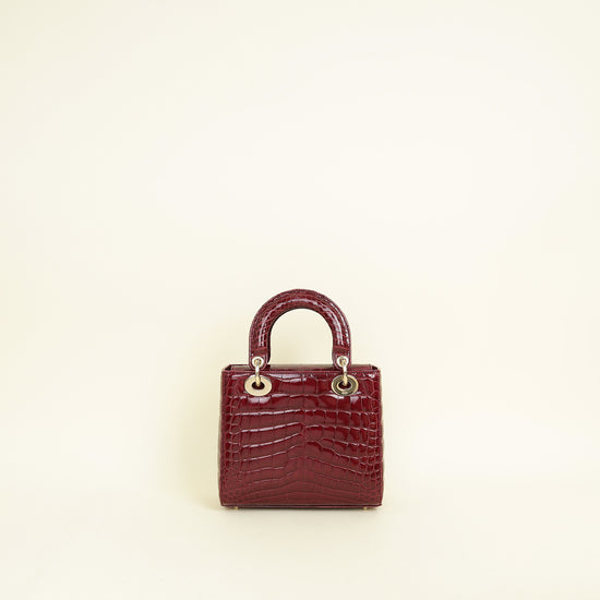 Christian Dior Burgundy Lady Dior Alligator Small Bag