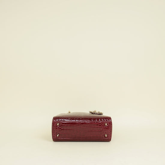 Christian Dior Burgundy Lady Dior Alligator Small Bag