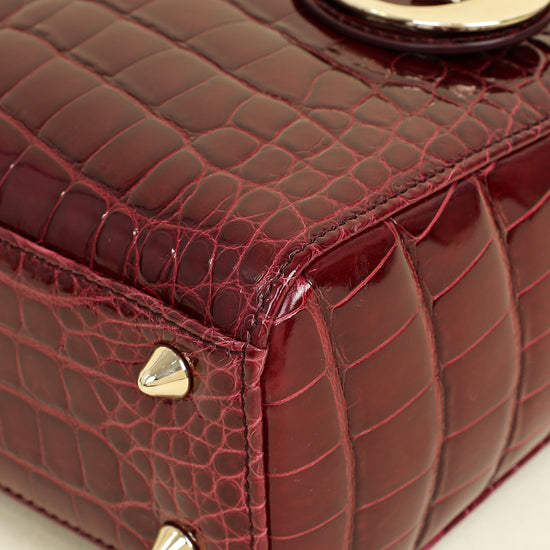 Christian Dior Burgundy Lady Dior Alligator Small Bag