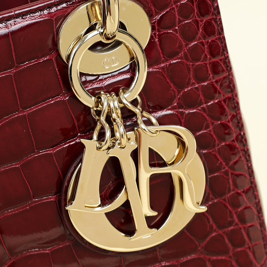 Christian Dior Burgundy Lady Dior Alligator Small Bag