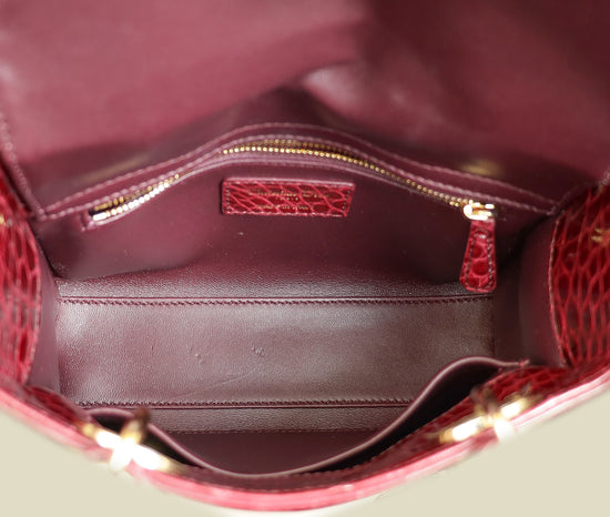 Christian Dior Burgundy Lady Dior Alligator Small Bag