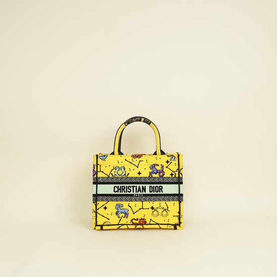 Christian Dior  Yellow Multicolor  Pixel Zodiac Embroidered Book Tote Small Bag