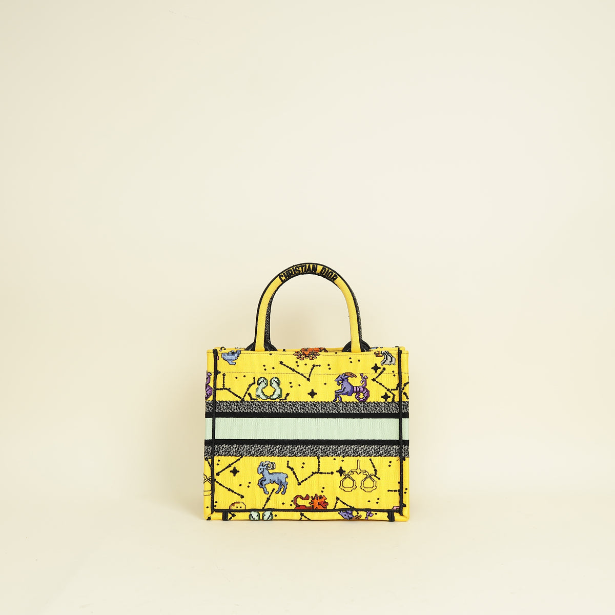 Christian Dior  Yellow Multicolor  Pixel Zodiac Embroidered Book Tote Small Bag