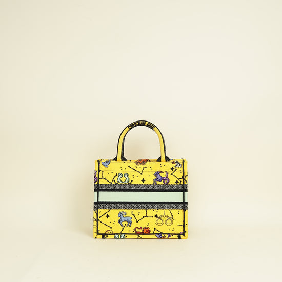 Christian Dior  Yellow Multicolor  Pixel Zodiac Embroidered Book Tote Small Bag