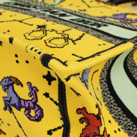 Christian Dior  Yellow Multicolor  Pixel Zodiac Embroidered Book Tote Small Bag