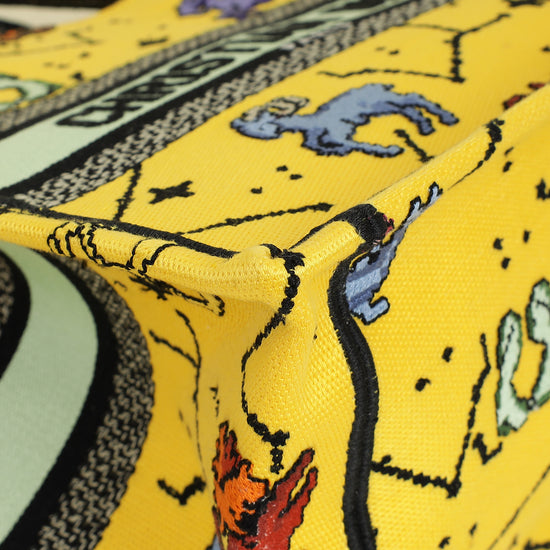 Christian Dior  Yellow Multicolor  Pixel Zodiac Embroidered Book Tote Small Bag