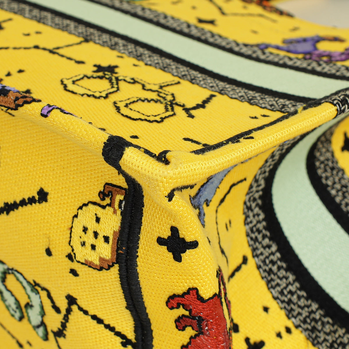 Christian Dior  Yellow Multicolor  Pixel Zodiac Embroidered Book Tote Small Bag