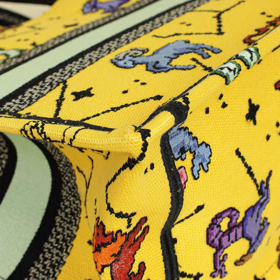 Christian Dior  Yellow Multicolor  Pixel Zodiac Embroidered Book Tote Small Bag