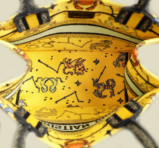 Christian Dior  Yellow Multicolor  Pixel Zodiac Embroidered Book Tote Small Bag