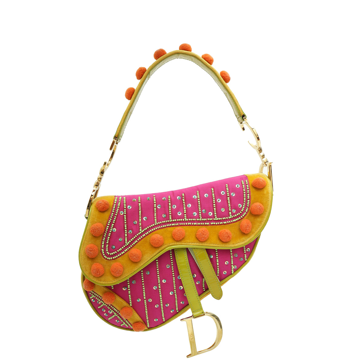 Christian Dior Multicolor Vintage L.E Pom Pom Embellished Saddle Medium Bag-Christian Dior-THE CLOSET