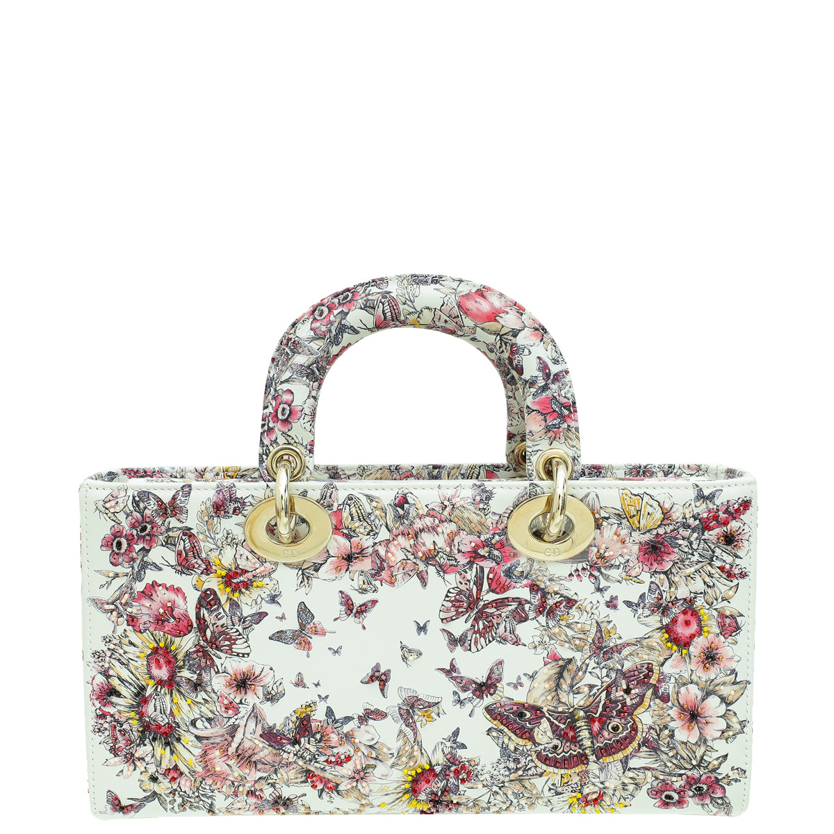 Christian Dior White Multicolor D-Joy Butterfly Printed and Embroidered Medium Bag-Christian Dior-THE CLOSET