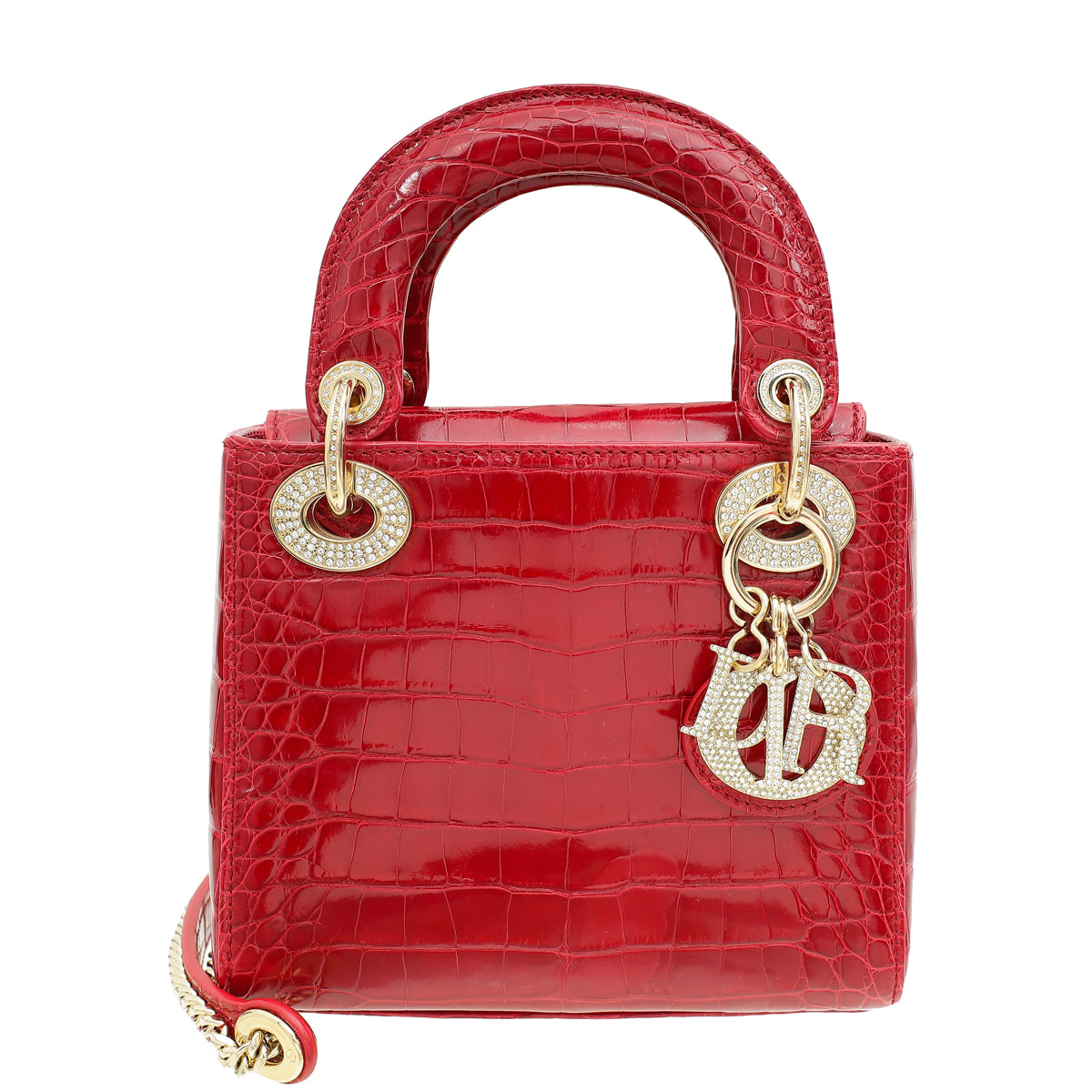 Christian Dior Red Alligator Lady Dior Mini Crystal Bag