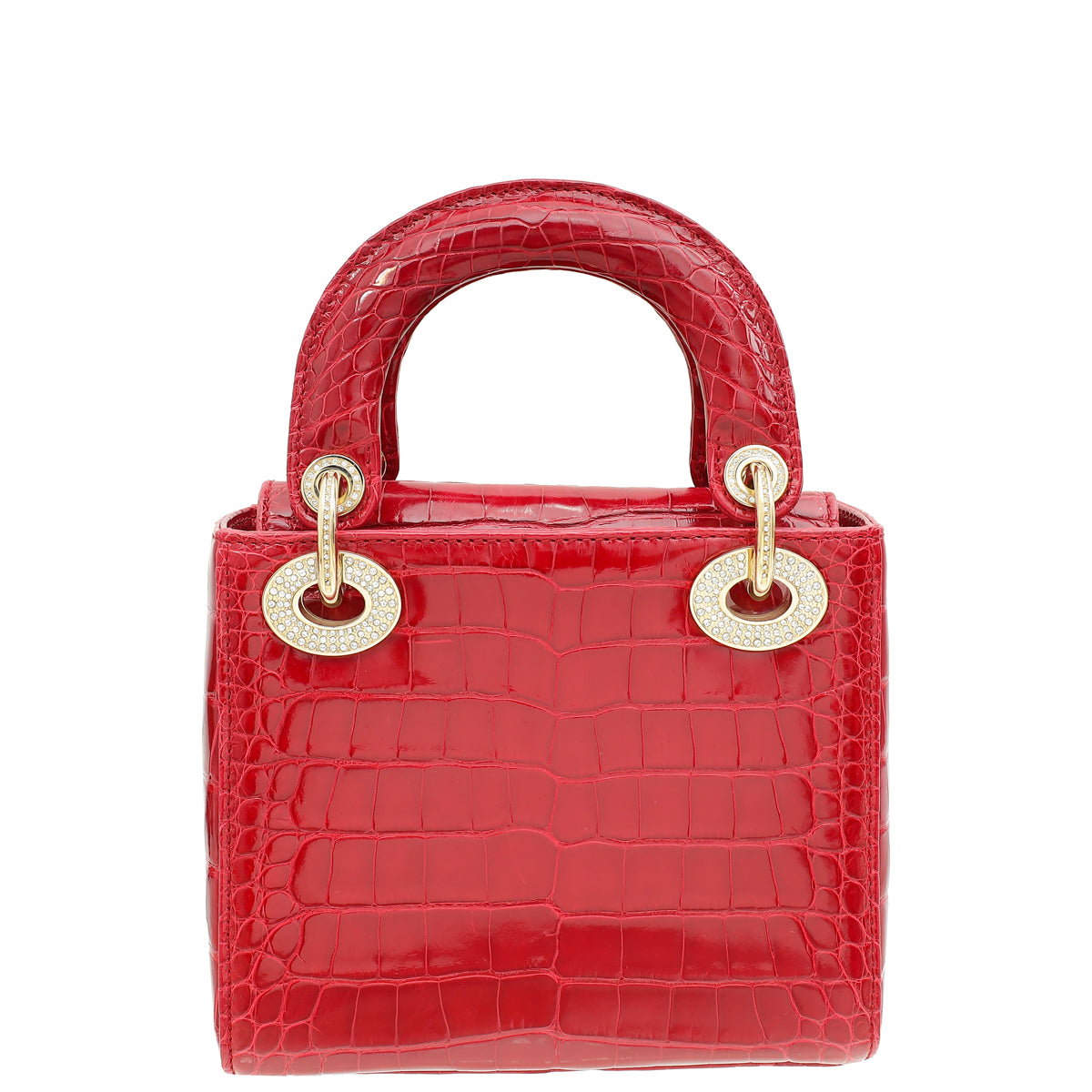 Christian Dior Red Alligator Lady Dior Mini Crystal Bag