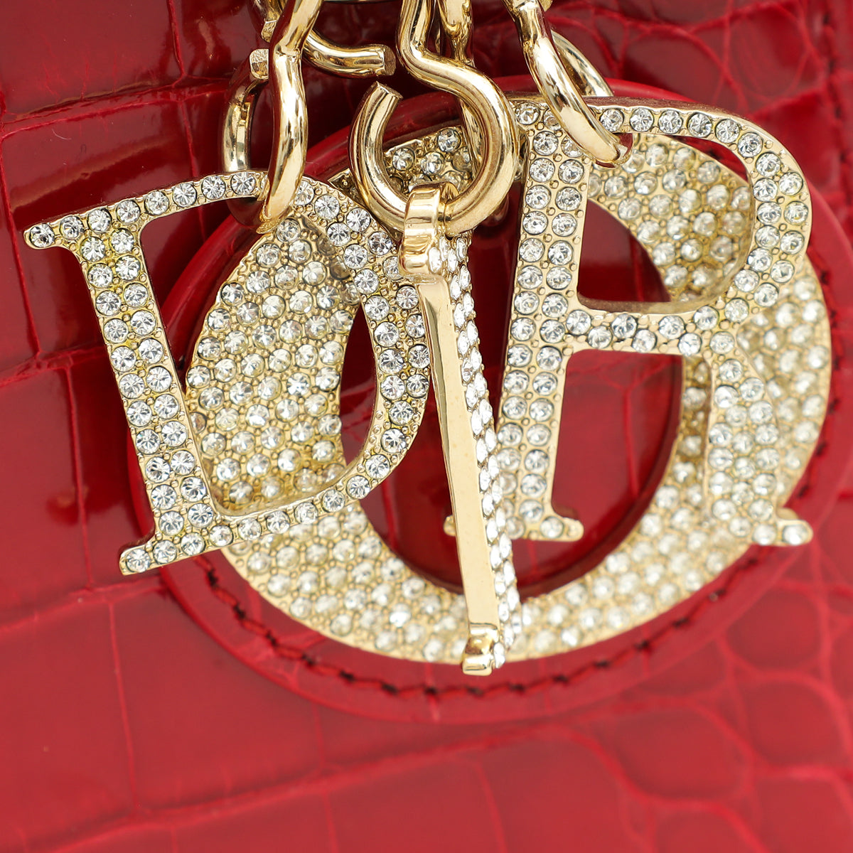 Christian Dior Red Alligator Lady Dior Mini Crystal Bag