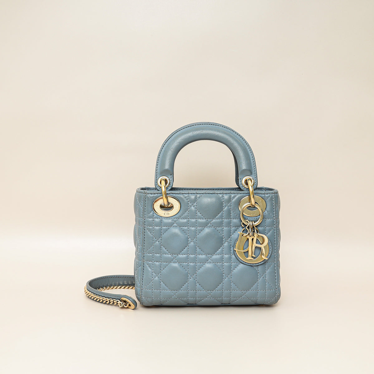 Christian Dior Blue Grey Lady Dior Mini Chain Bag
