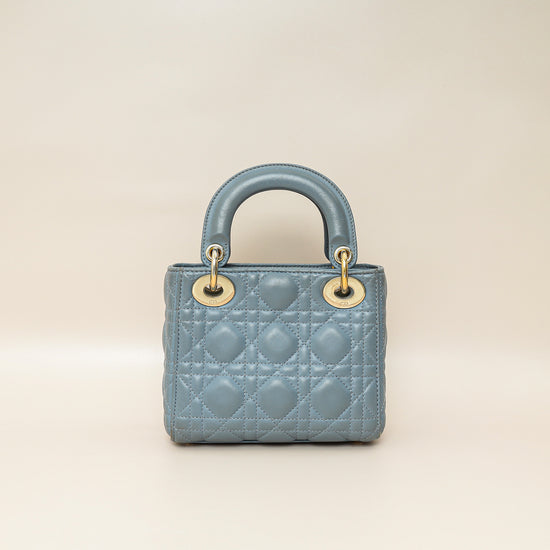 Christian Dior Blue Grey Lady Dior Mini Chain Bag