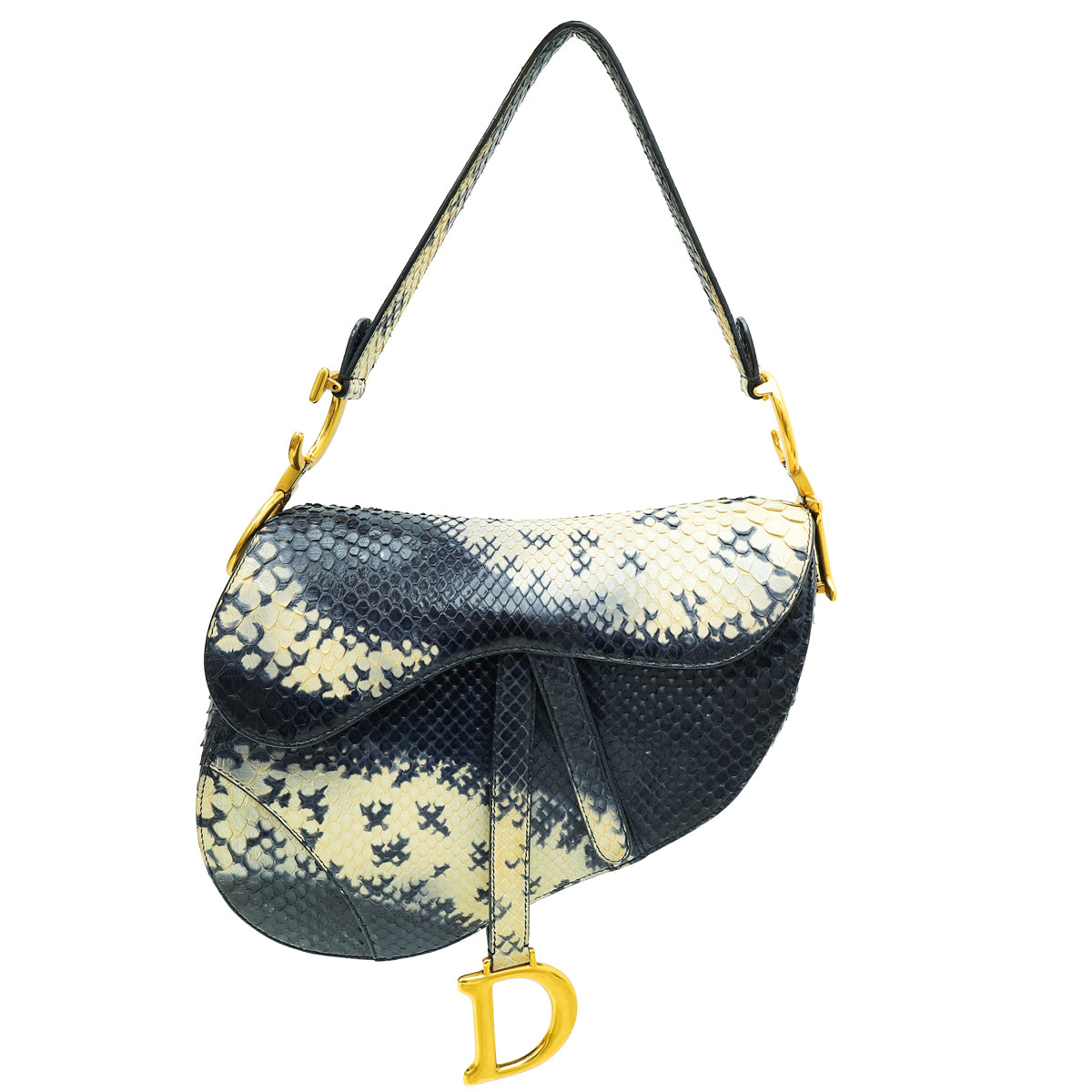 Christian Dior Navy Blue Python Saddle Medium Bag-Christian Dior-THE CLOSET